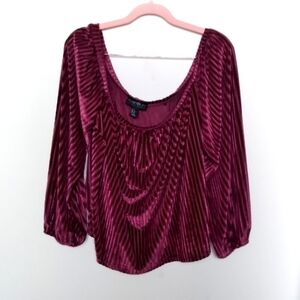 Forever 21+ Burgundy Velvet Off The Shoulder Ribbed Blouse Size 2X